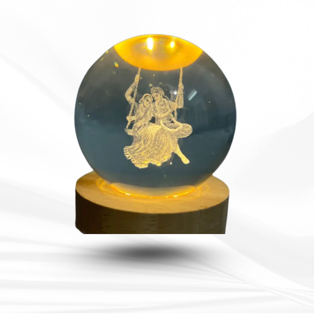 3D Decor Crystal Ball LED Night Light - Sitting Radha Krishna