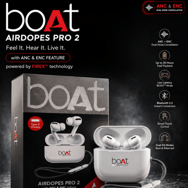boAt Airdopes Pro 2 Wireless Earbuds with ANC & ENC | Bluetooth 5.3 | Multipoint | BEAST Mode