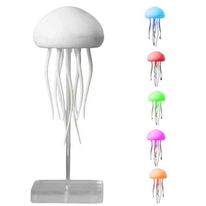 Aurora Mood Light Dynamic Jellyfish Lamp, 2024 New Cute Creative Jellyfish Night Light with Moving Legs, 6 Colors LED Rechargeable Voice Touch Control Ambience Light for Bedrooms, Living Room